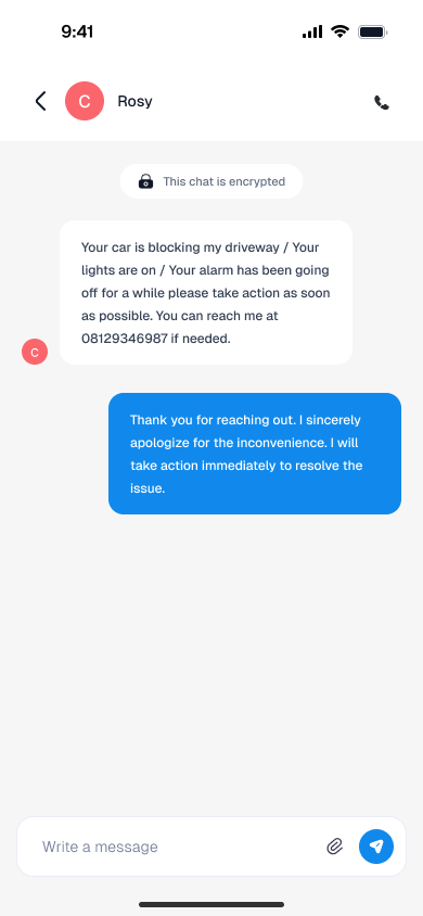 Car Call chat screen